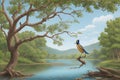 Beautiful king fisher on tree AI generated