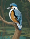 Beautiful king fisher on tree AI generated