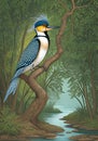 Beautiful king fisher on tree AI generated