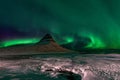 Beautiful Kirkjufell Mountain with Northern Lights Iceland