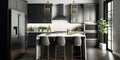 Beautiful kitchen in luxury modern contemporary home interior. Generative AI Royalty Free Stock Photo