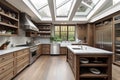 Beautiful kitchen in new traditional style luxury home, with large island, double ovens. Generative AI Royalty Free Stock Photo