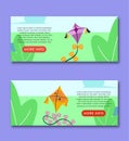 Beautiful Kites Flat Illustration Banner Set Design Template Royalty Free Stock Photo