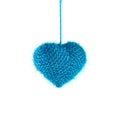 Beautiful knitted blue heart, christmas toy hanging