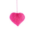 Beautiful knitted pink heart, christmas toy hanging