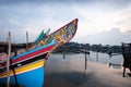 Beautiful a Kolae boat at local pier on the Bang Nara River at dusk