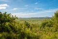 Beautiful Kopan lake. View towards the spit. The Baltic Sea in the distance. Beautiful sunny summer day