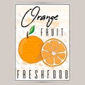 A beautiful label for products with orange is a rectangular shape. Farm products, a sticker for fruit, a poster for a store, a ban Royalty Free Stock Photo