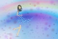 Rain Girl with abstract water drops dress on rainbow background Royalty Free Stock Photo