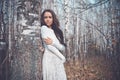 Beautiful lady in a birch forest Royalty Free Stock Photo