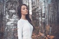 Beautiful lady in a birch forest Royalty Free Stock Photo