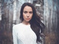 Beautiful lady in a birch forest Royalty Free Stock Photo