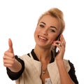 Beautiful lady with cell phone talking isolated over white Royalty Free Stock Photo