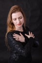 Beautiful lady with ginger hair studio portrait