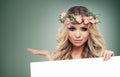 Beautiful Lady Holding Blank Board Banner Royalty Free Stock Photo