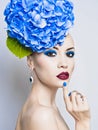 Beautiful lady with hydrangea Royalty Free Stock Photo