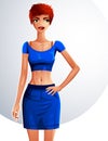 Beautiful lady illustration, full body portrait of a slim red-haired Caucasian female