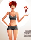 Beautiful lady illustration, full body portrait of slim red-haired female Royalty Free Stock Photo