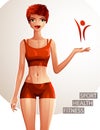 Beautiful lady illustration, full body portrait of slim red-haired female. Young pr Royalty Free Stock Photo