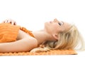 Beautiful lady with orange towels Royalty Free Stock Photo