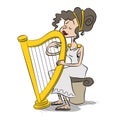 Beautiful lady playing greek harp