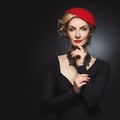 Beautiful lady in red beret Royalty Free Stock Photo