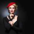 Beautiful lady in red beret Royalty Free Stock Photo