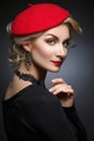 Beautiful lady in red beret Royalty Free Stock Photo