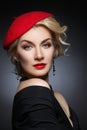 Beautiful lady in red beret Royalty Free Stock Photo