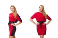 Beautiful lady in red black dress isolated on white Royalty Free Stock Photo