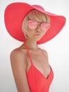 Beautiful lady in red hat and sunglasses Royalty Free Stock Photo