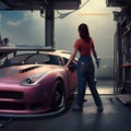 beautiful lady working in the garage generated by AI