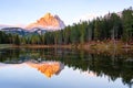 Beautiful Lago Di Antorno lake at background Drei Zinnen Tre Cime di Lavaredo mountain on the Dolomites Royalty Free Stock Photo