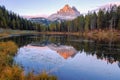 Beautiful Lago Di Antorno lake at background Drei Zinnen Tre Cime di Lavaredo mountain on the Dolomites Royalty Free Stock Photo