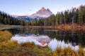 Beautiful Lago Di Antorno lake at background Drei Zinnen Tre Cime di Lavaredo mountain on the Dolomites Royalty Free Stock Photo