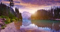 The beautiful Lago Di Braies See at dawn Royalty Free Stock Photo