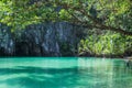 Beautiful lagoon, the beginning of the longest navigable underground river in the world. Puerto Princesa, Palawan, Philippines. Royalty Free Stock Photo