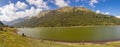 Beautiful lagoon located in Papallacta, the Andean highlands in a sunny day, with the mountains behinds in Quito Ecuador Royalty Free Stock Photo