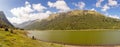 Beautiful lagoon located in Papallacta, the Andean highlands in a sunny day, with the mountains behinds in Quito Ecuador Royalty Free Stock Photo