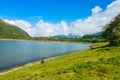 Beautiful lagoon located in Papallacta the Andean highlands in a sunny day in Quito Ecuador Royalty Free Stock Photo