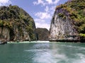 Beautiful lagoon at Phi Phi Leh island is popular for excursions with tourists on traditional Thai fishing boats