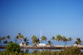 Beautiful laguna with palm trees, blue sky