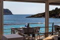 Beautiful laid table in a restaurant overlooking the mediterranean sea in sant elm, mallorca, spain