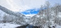 Beautiful lake Amut in taiga hills on Far East of Russia in early october. Mountain in winter. Beautiful nature. Snowy Royalty Free Stock Photo