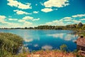 Beautiful lake with blue sky and white clouds