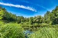 Beautiful lake on bright summer day