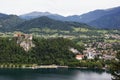 Beautiful lake with castle on hill, Lake Bled, Slovenia. Royalty Free Stock Photo