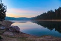 Beautiful lake. Dawn in a mixed forest by the lake