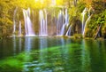 Beautiful lake in forest with waterfall of national park Plitvice Royalty Free Stock Photo