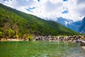 The beautiful lake in front of the Jade dragon Snow Mountain the snow mountain in Lijiang, Yunnan, China